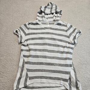 Silverwear Short Sleeve Striped Terry Hoodie Women's Size L Beachy Coastal